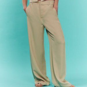 Zara Cream Beige WIDE FLOWY PANTS